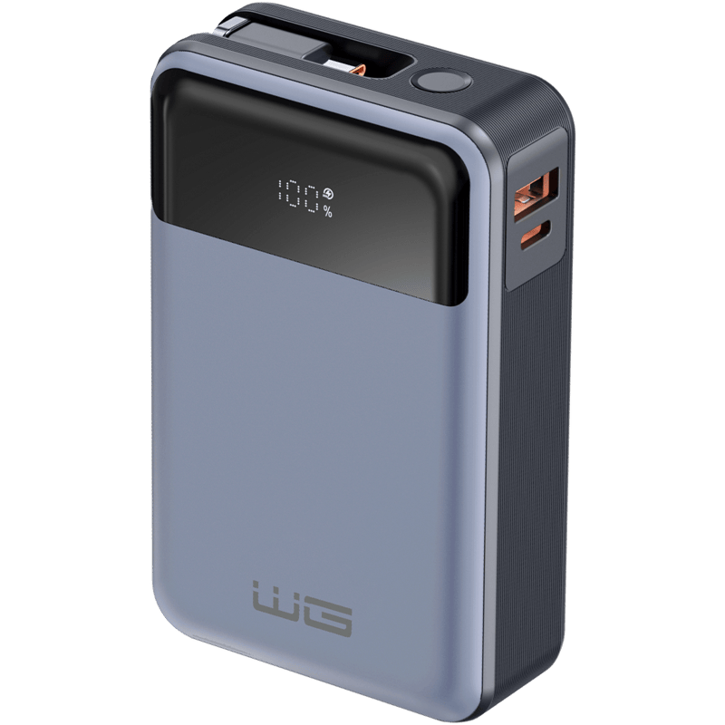 Powerbank WG do laptopa, telefonu, MacBook 20 000 mAh + PD Type C 65W + QC niebieski front lewy skos